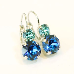 Aqua Blue Earrings Sapphire Aqua European Crystal Drop Earrings Cobalt Royal Aqua Blue Aquamarine Wedding Bridesmaids Jewelry,Silver,SE3