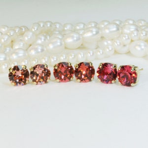 Coral Studs Peach Pink Earrings Coral European Crystal studs Pomegranate Post 8mm ,Coral wedding Salmon Bridesmaids Gift,Gold finish,GE1