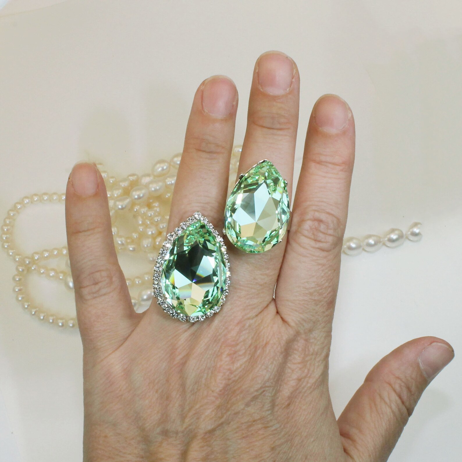 Mint Green Ring Oversized Rings Green Cocktail Ring Etsy