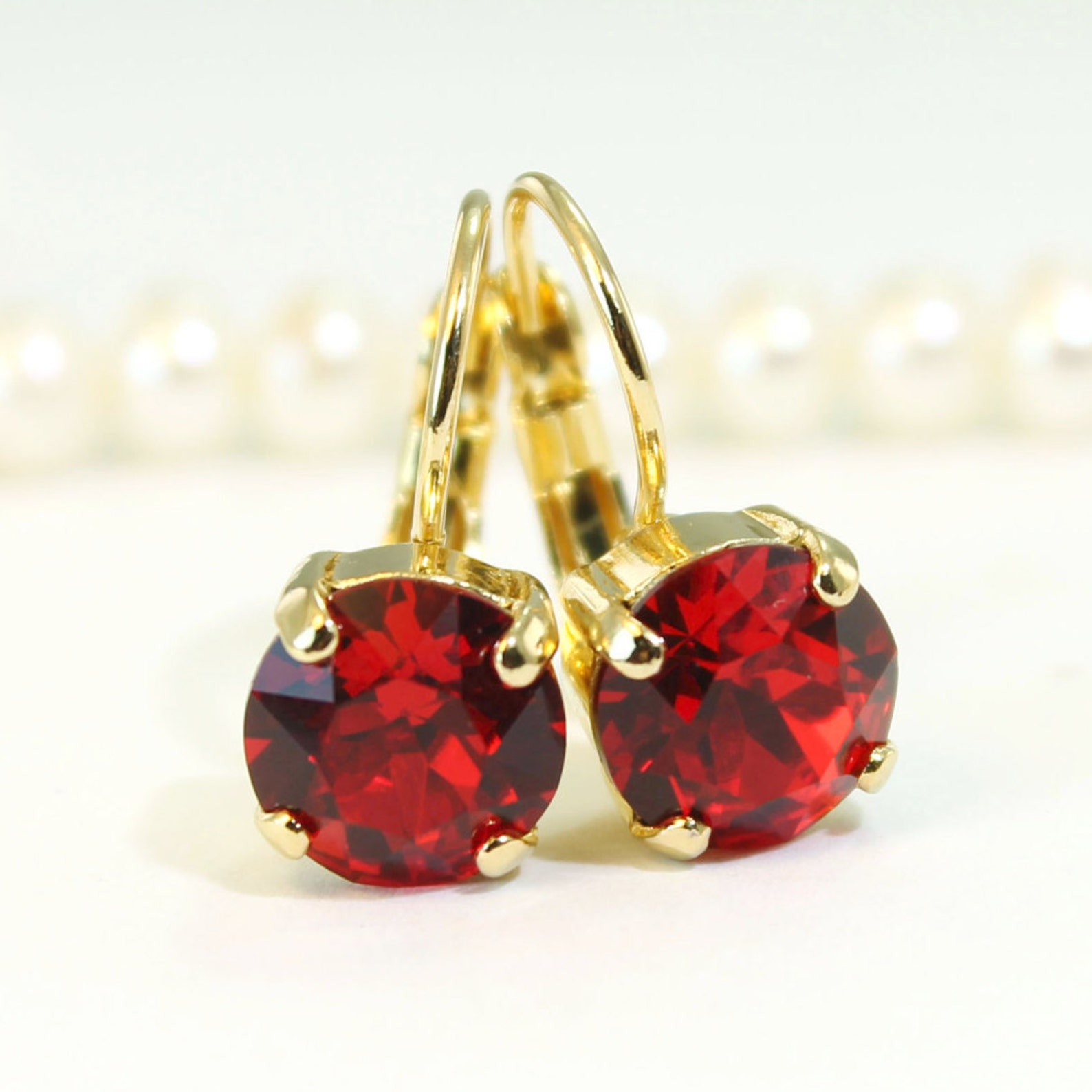 Rectangular Red Earrings Red Earrings Red Crystal Earrings Gold Red Crystal Earrings Red ...