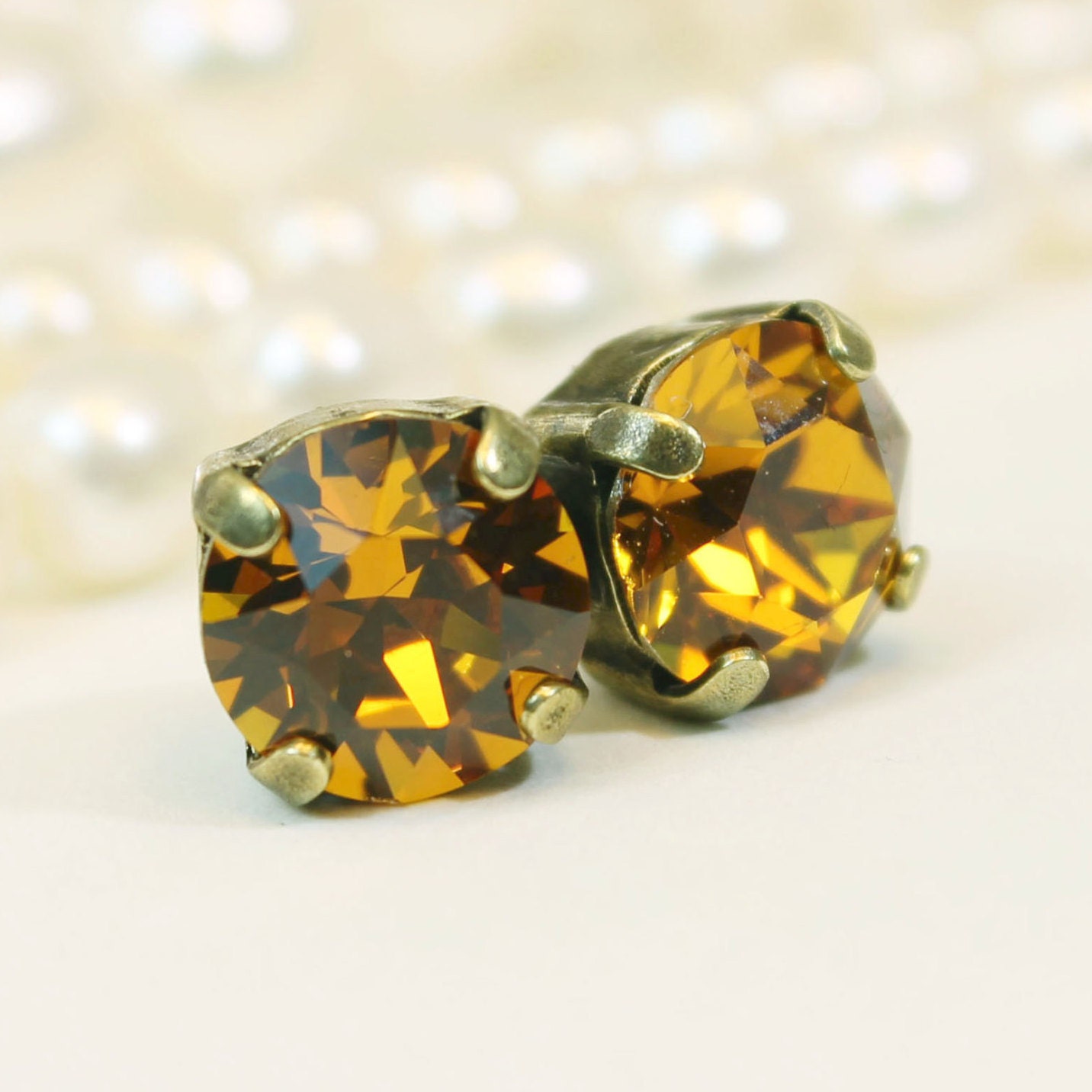 Topaz Yellow stud Earrings Bridesmaids Swarovski Crystal Amber Etsy