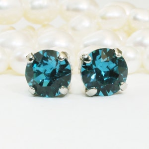 Peacock Studs Teal Green Earrings,Peacock Wedding,Teal Blue Stud Bridesmaids Bridal 8mm European studs,post earrings,Silver,Indicolite,SE1