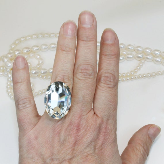 Oversize Cocktail Ring Clear Crystal Ring for Bride Statement