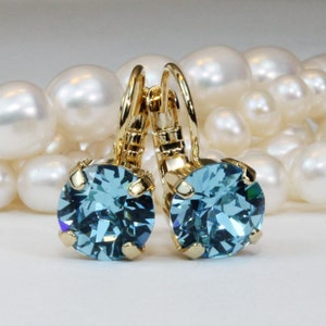 Aqua Blue Gold Earrings, Aquamarine Drop Crystal Earrings, Gold Or Silver Single Wedding Jewelry, Bridesmaid Gift, Gold, Aquamarine, GE2