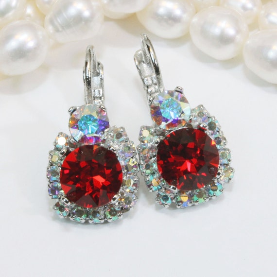 Red Earrings Red Swarovski Crystal Earrings Red Drop Earrings | Etsy