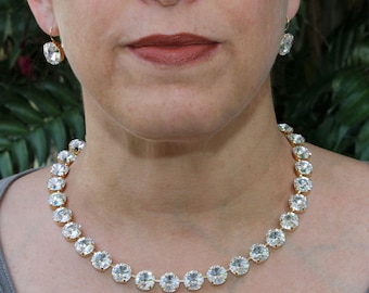 Collar de tenis grueso, collar de cristal transparente de 12 mm, conjunto de joyería nupcial, collar de diamantes de imitación transparentes, piedra natal de abril, GN85