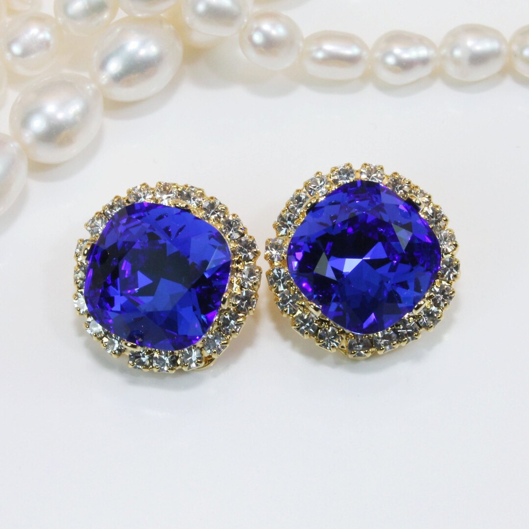 Royal Blue Clip on Earrings Sapphire Bridesmaids Gift Wedding Prom