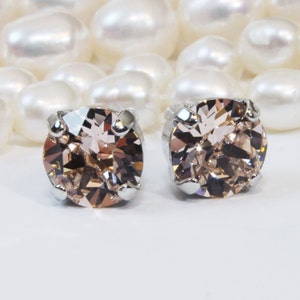Blush studs Blush Europese kristallen oorbellen Blush bruiloft 8 mm studs enkele steen antiek roze studs ballet roze, zilver, vintage roos, SE1