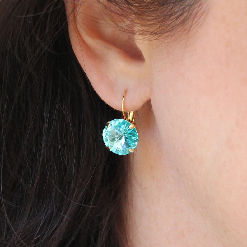 Aqua Blue Earrings Large Crystal drop earrings Light Turquoise Etsy