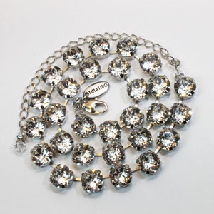 Clear Crystal Necklace Bridal Clear European Statement Oversize Crystal Tennis Chunky Necklace 10mm Rhinestone Crystal,Silver finish,SN78