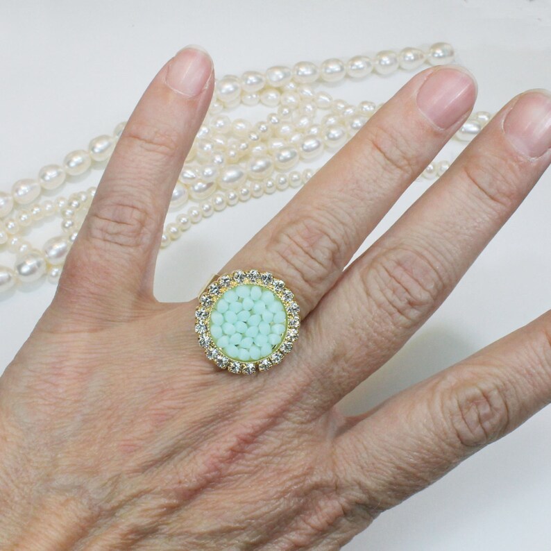 Mint Ring Swarovski Crystal Rock Mint Green Ring Cocktail Ring Etsy