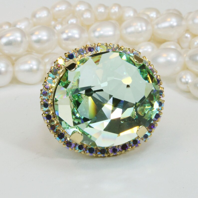 Mint Cocktail Ring Mint Green Oversize Gold ring Pale Green Etsy