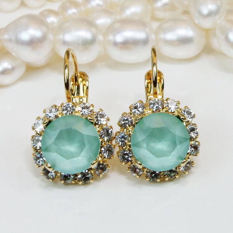 Mint Green Earrings Bridesmaids Bridal Swarovski Crystal Mint Etsy