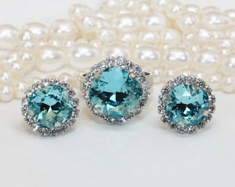 Set Di Collana E Orecchini Di Gioielli Da Sposa Blu, Set Di Collana E Orecchini Di Strass Di Cristallo Blu, Accessori Di Gioielli Da Sposa Blu - Italia - Foto 3