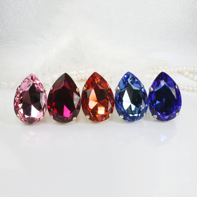 Light Blue Crystal Ring, Sky Blue Pear Cut Ring, Huge Teardrop Ring ...