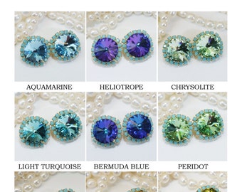 Blue Clip on earring Crystal Clipon earring European Aqua Bridal Bridesmaids Turquoise Wedding Jewelry Choose your color 14mm ,Gold,GE110