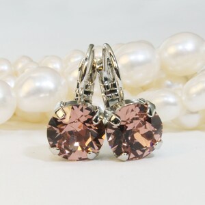 Blush Crystal Earrings Drop Blush Wedding Silver European Earrings Pink Wedding Blush bridesmaids single stone,Silver finish,Rose Blush,SE2
