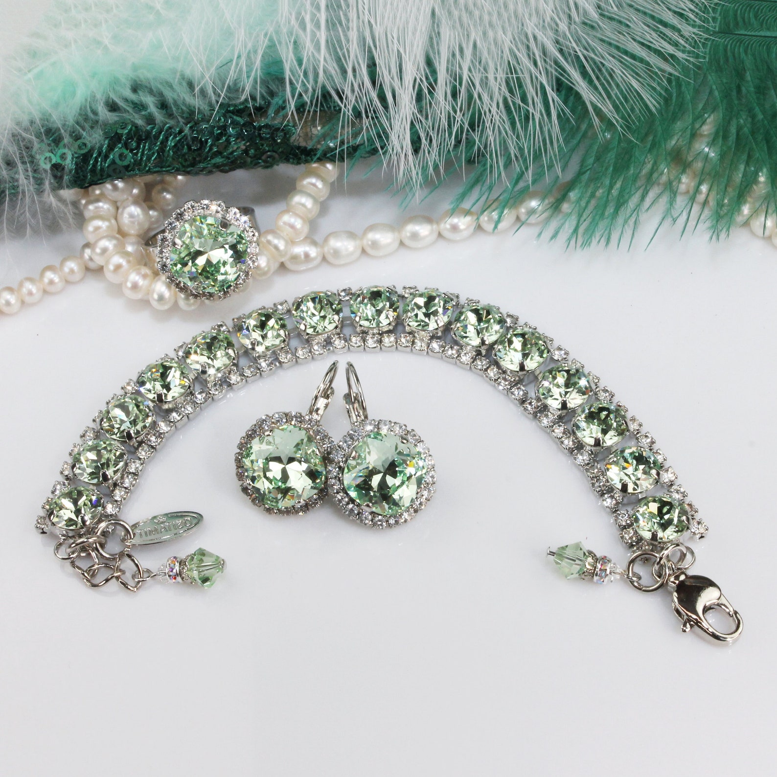 Sage Green Jewelry Set Light Green Jewelry Chrysolite Etsy
