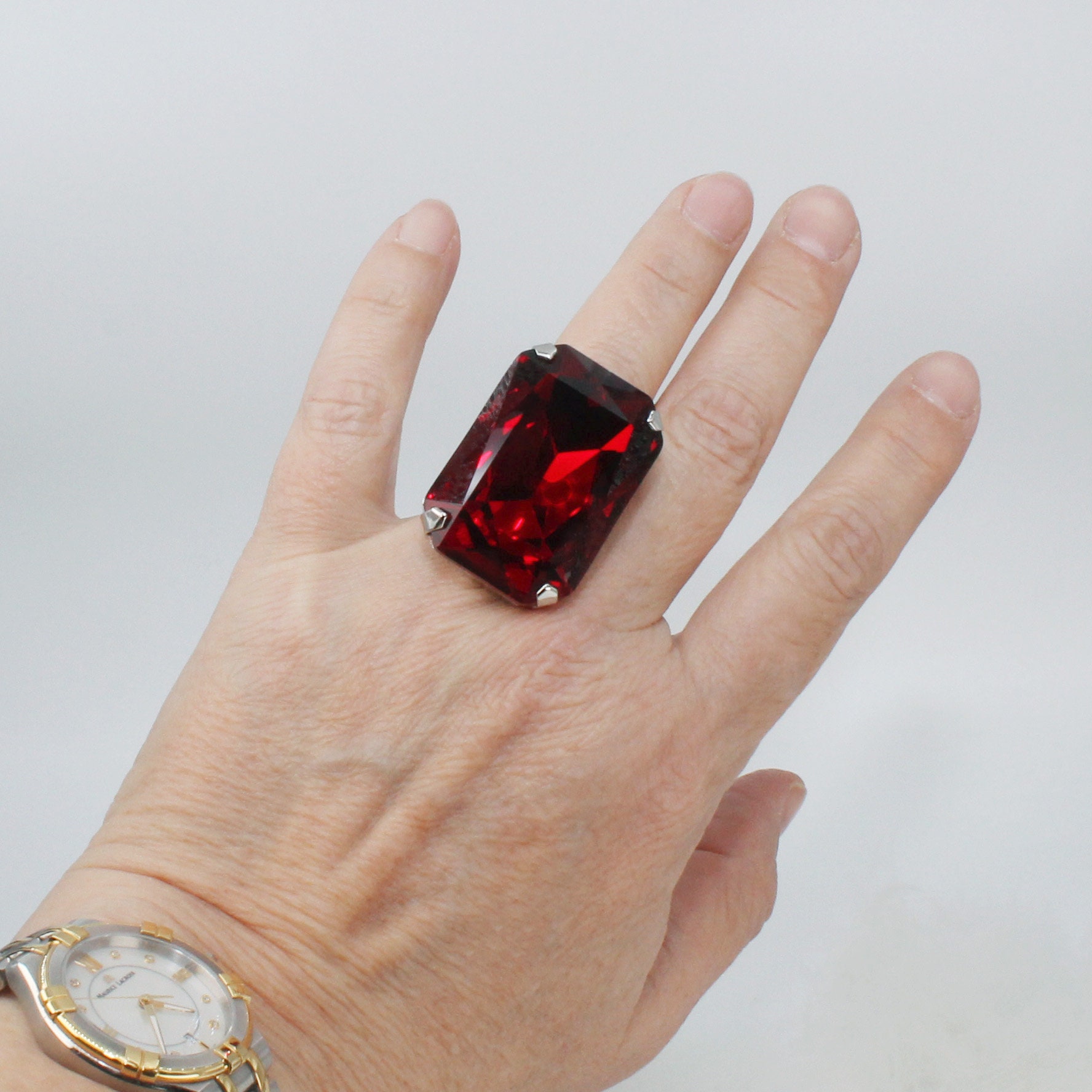 Large Ruby Red Ring, Big Stone Ring, Cocktail Ring for Men, Oversize ...