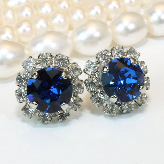 Royal Blue Stud Earrings Swarovski Crystal Cobalt Blue Crystal | Etsy