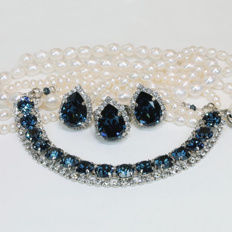 Navy Blue jewelry Set Navy Blue Bridal European Crystal Full Etsy