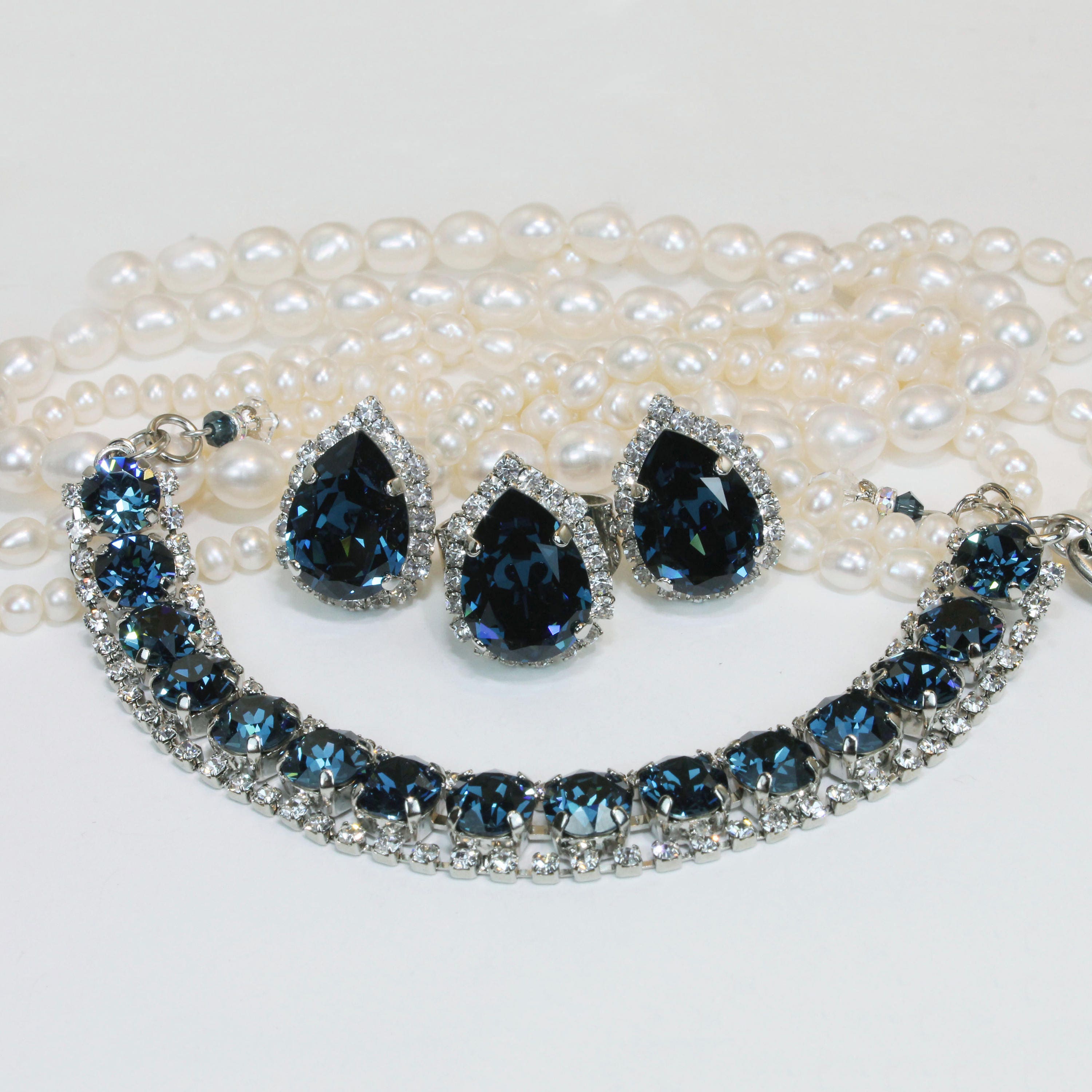 Navy Blue Clip on Earrings Bridal Swarovski Crystal Teardrop Etsy