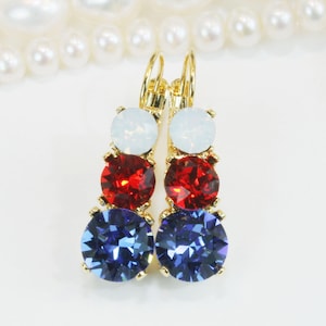 Rot, Weiß, Blau Ohrringe, 4. Juli Geschenke, Jayhawk Schmuck, politsche Ohrringe, Kristall Ohrringe, Kansas Football Schmuck, GE45