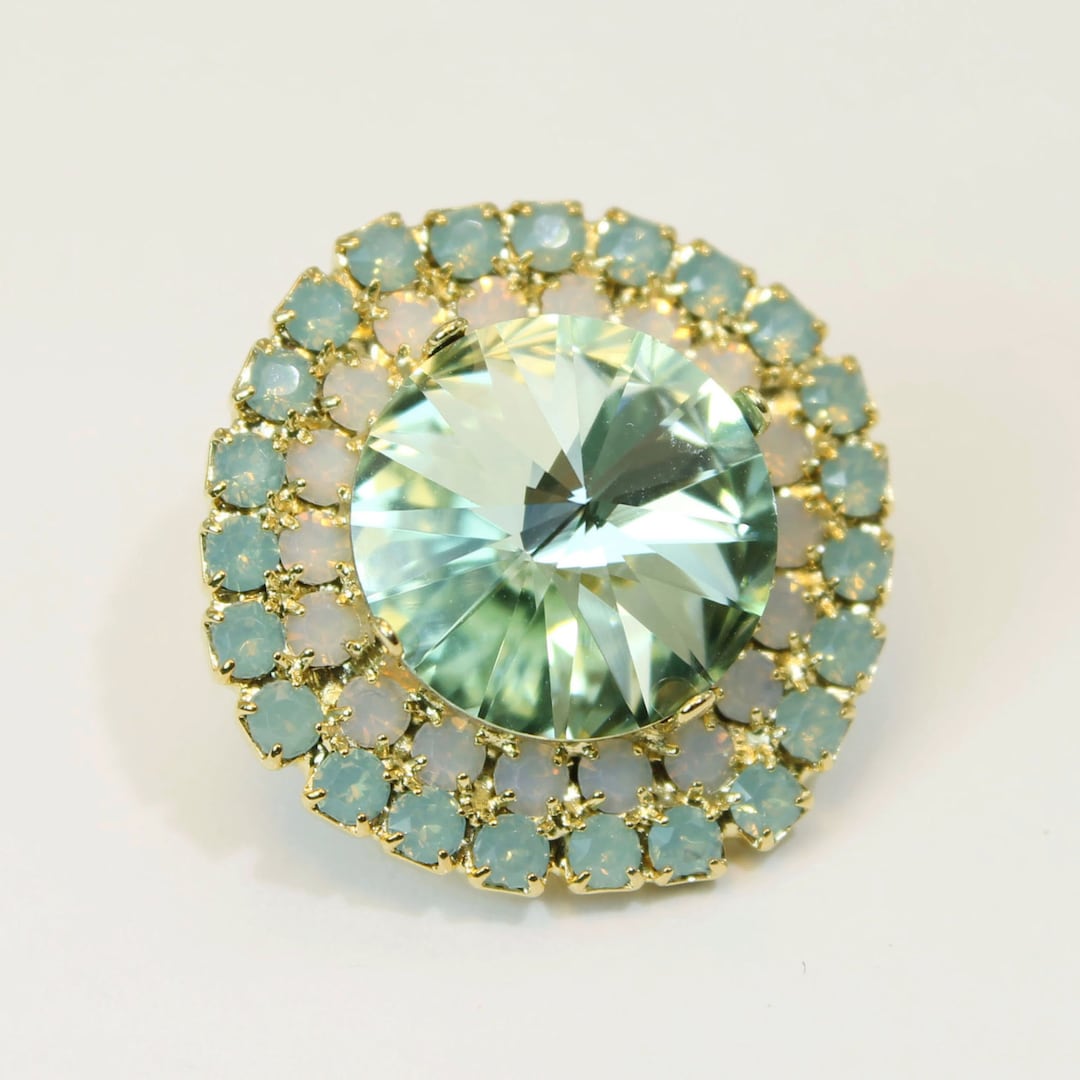 Mint Green Brooch Pin White Opal Lapel Pin European Crystal Etsy