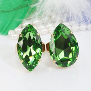 Stor Peridotring, Smycken med födelsesten från Augusti, Ring med grön sten, Cocktailringar för henne, Stora kristallringar, Lång stenring, Överdimensionerad, GR59