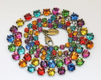 Collar multicolor, collar de cristal arcoíris, collar de tenis arcoíris, collar de diamantes de imitación coloridos, collar de piedra arcoíris, Timatibo,BN1
