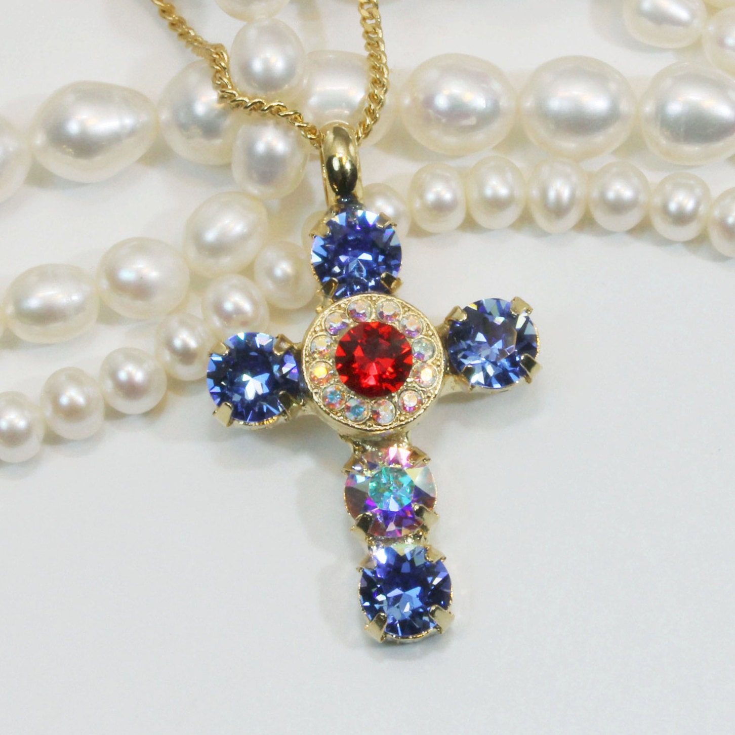 Blue Red White Cross Necklace New York Rangers Necklace 4th of