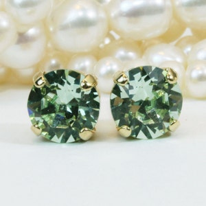 Mint Stud Earrings Green Bridesmaids Single Stone Crystal Studs Pale Post Earrings 8mm studs Mint Green Wedding,Gold,Chrysolite,GE1