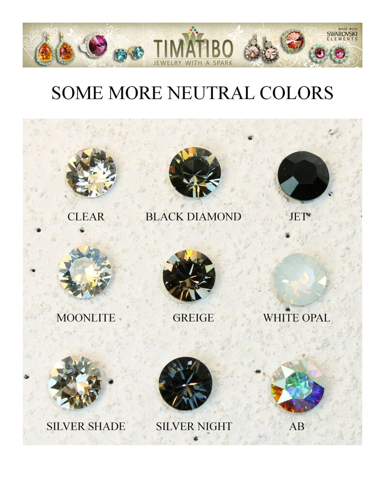 May include: Nine different colors of crystal rhinestones, including clear, black diamond, jet, moonlite, greige, white opal, silver shade, silver night, and AB.