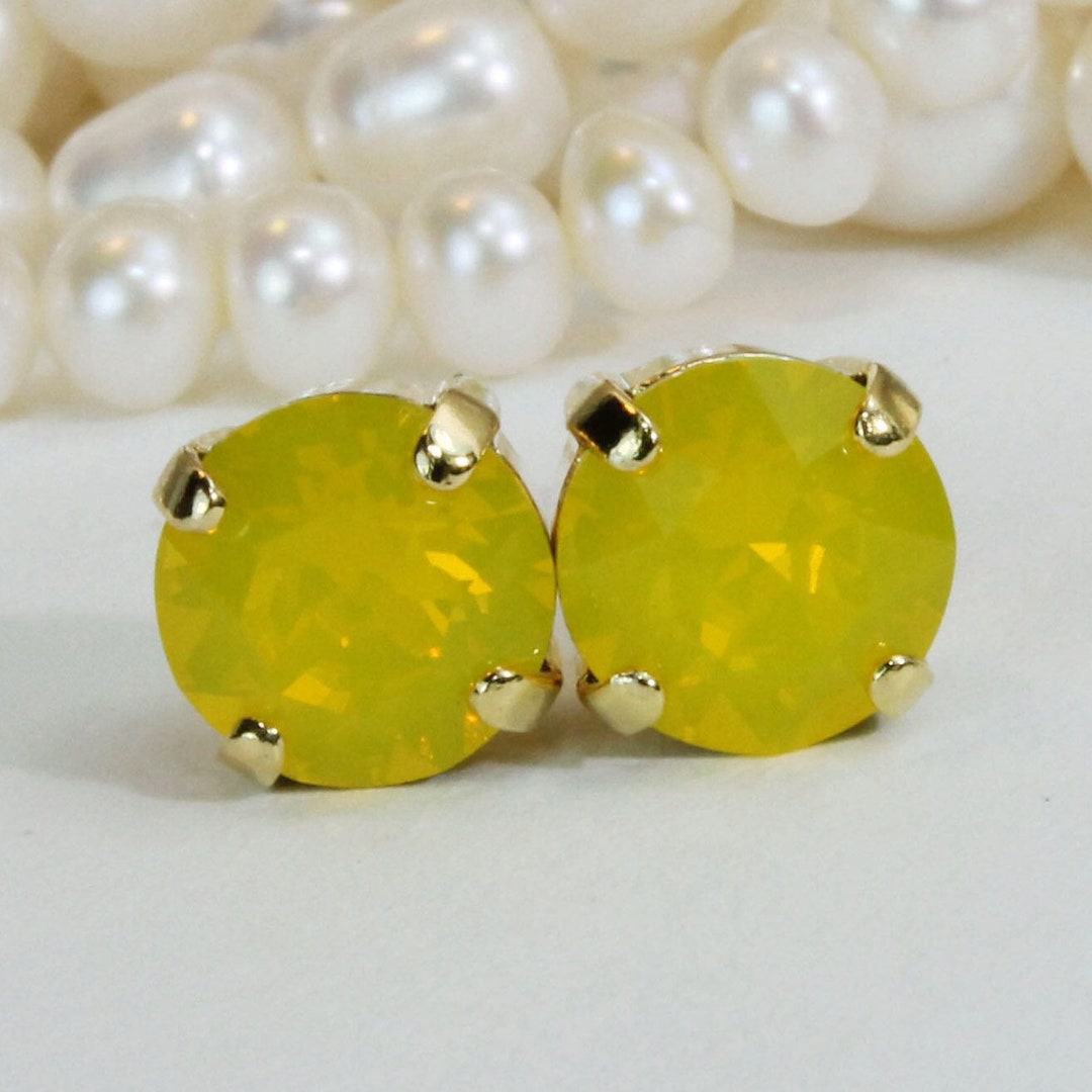 Yellow Stud Earrings Canary Yellow Earrings Yellow European Crystal Yellow Opal Single Stone