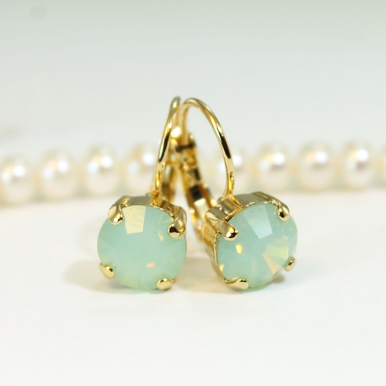 Mint Drop Earring Mint Green Crystal Gold Earrings Mint Etsy