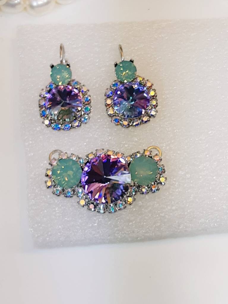 Purple Mint Earrings Mint Green Violet European Crystals AB - Etsy Israel