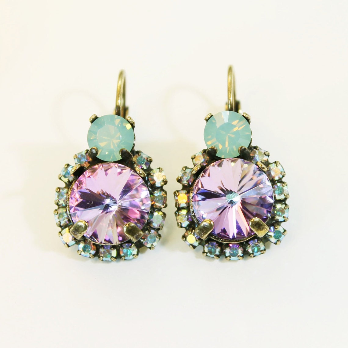 Purple Mint Earrings Mint Green Violet Swarovski Crystals AB Etsy