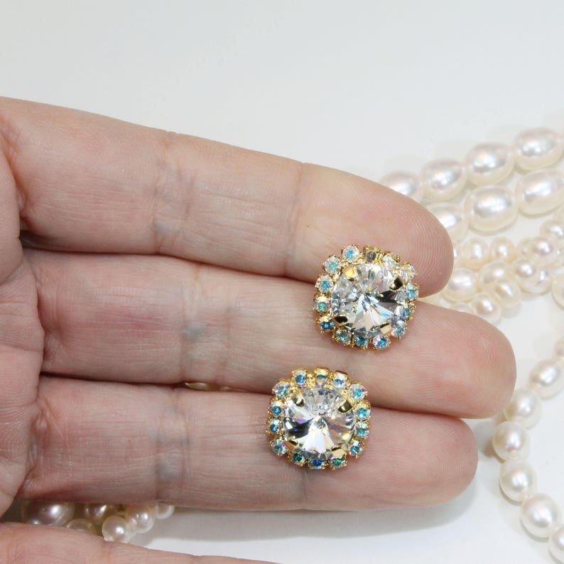 Clear Crystal Stud earrings Bridal AB Crystal 10mm Post Etsy