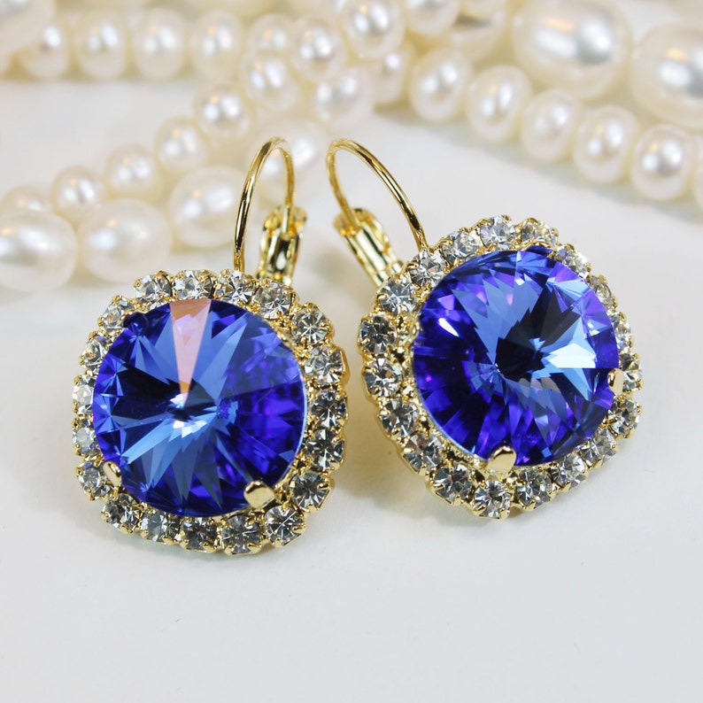Sapphire Blue Earrings Royal Blue Gold Drop Earring Royal Blue Etsy