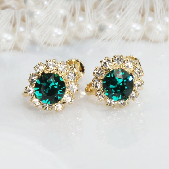 Clip on Earrings Flower Girl Toddler Emerald Green Little Girl Gift Set European Crystal Emerald Wedding Christmas Gift gold emerald ge116 Etsy