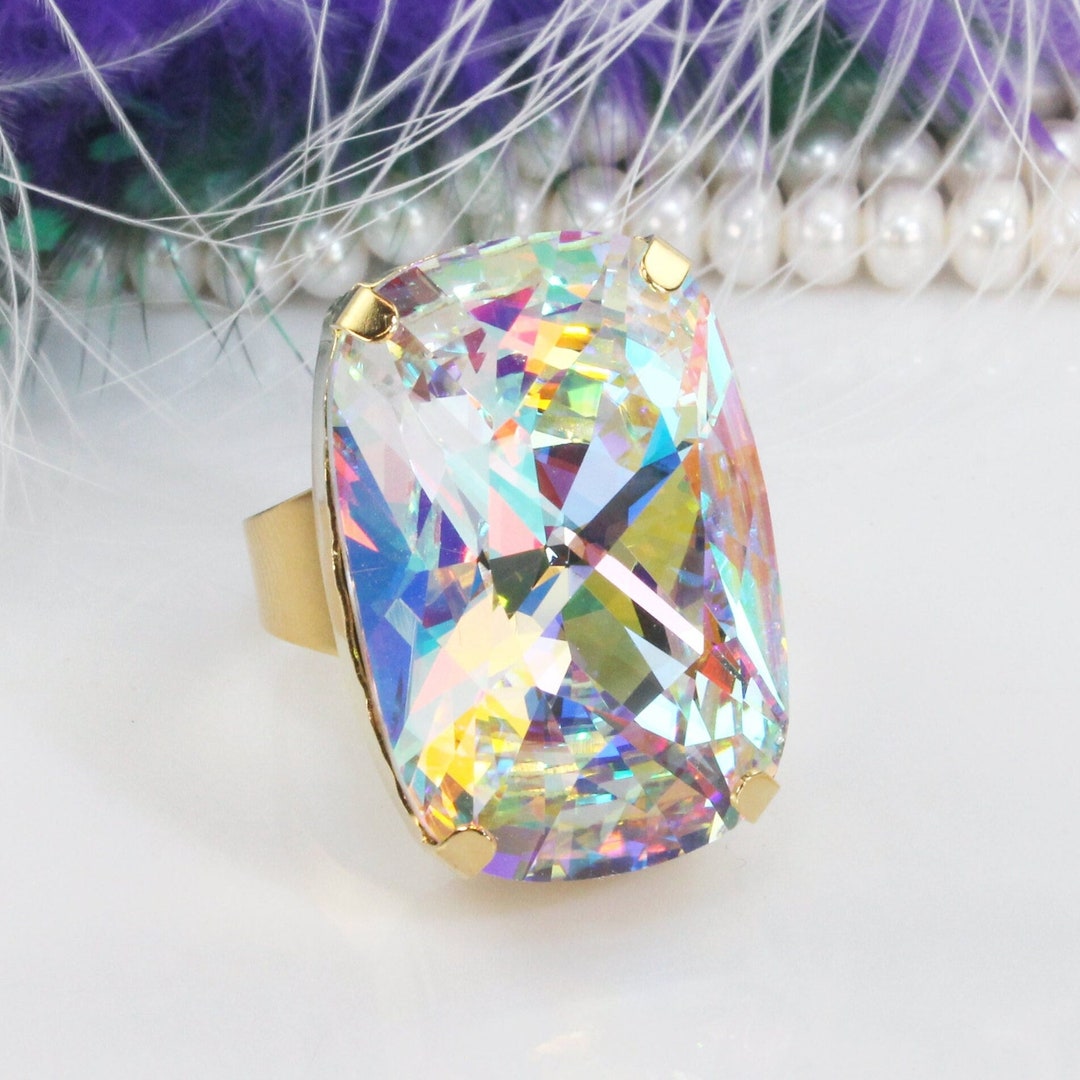 Iridescent Ring, Huge AB Ring for Bride, Sparkly Crystal Ring, Wedding ...