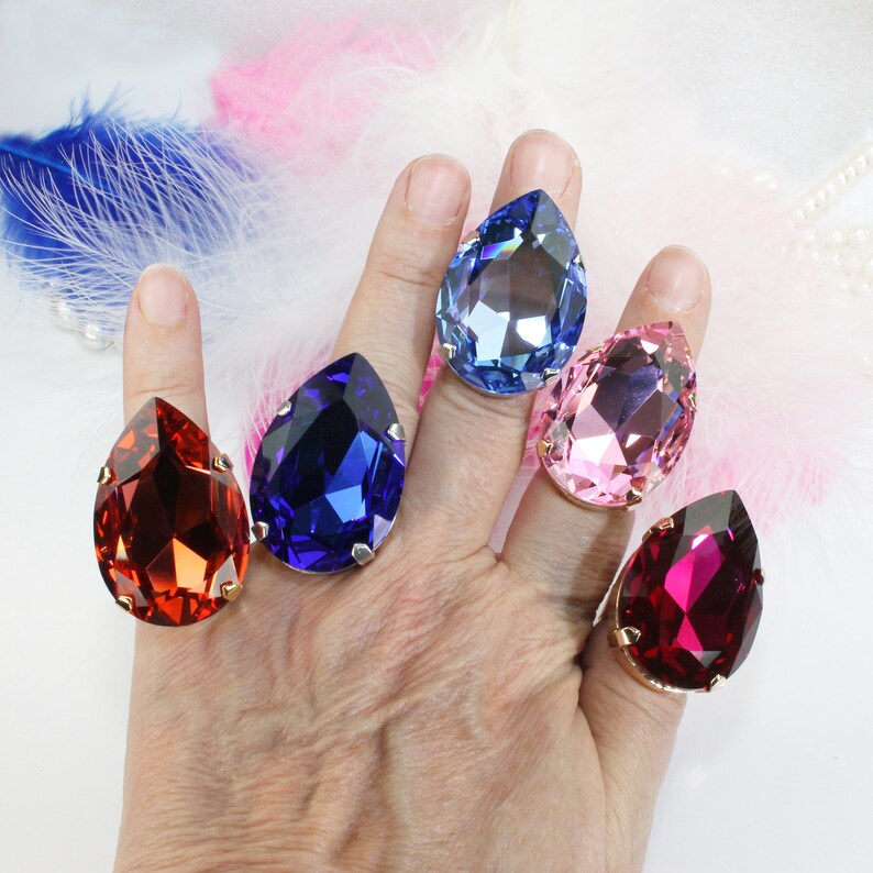 Light Blue Crystal Ring, Sky Blue Pear Cut Ring, Huge Teardrop Ring ...