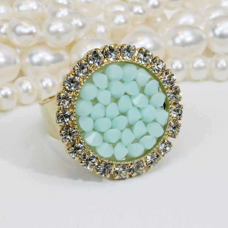 Mint Ring Swarovski Crystal Rock Mint Green Ring Cocktail Ring Etsy