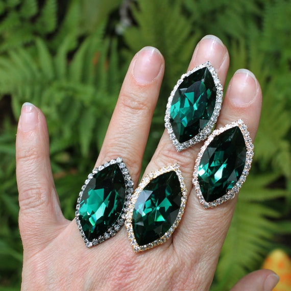 18k White Gold 4.13 CT Emerald & Diamond Cocktail Ring - Sindur Style