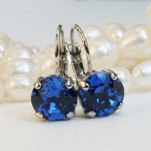 Capri Blue Drop Earrings, Cobalt Crystal Dangle Earrings, Royal Blue Bridesmaids Wedding Jewelry, Single stone Rhinestone, SE2