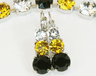 Geelzwarte oorbellen, Pittsburgh Penguins, Steelers-oorbellen, University of Iowa, Hawkeyes-sieraden, Pittsburgh Pirates, Game Day, VCU, SE45
