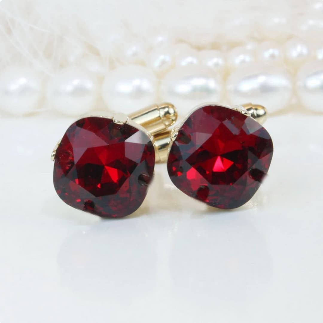 Ruby Cufflinks, Red Crystal Cufflinks, Gemstone Cufflinks, Best Man