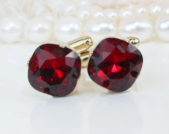 Ruby Cufflinks, Red Crystal Cufflinks, Gemstone Cufflinks, Best Man Gift, Wedding Cuff Links For Groom, Husband Gift, Suit Accessories, GA7