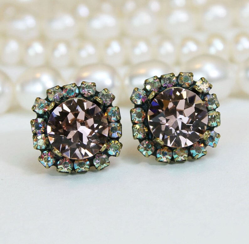 Blush Studs Vintage Rose Bridal Earrings Crystal Blush Pink Etsy
