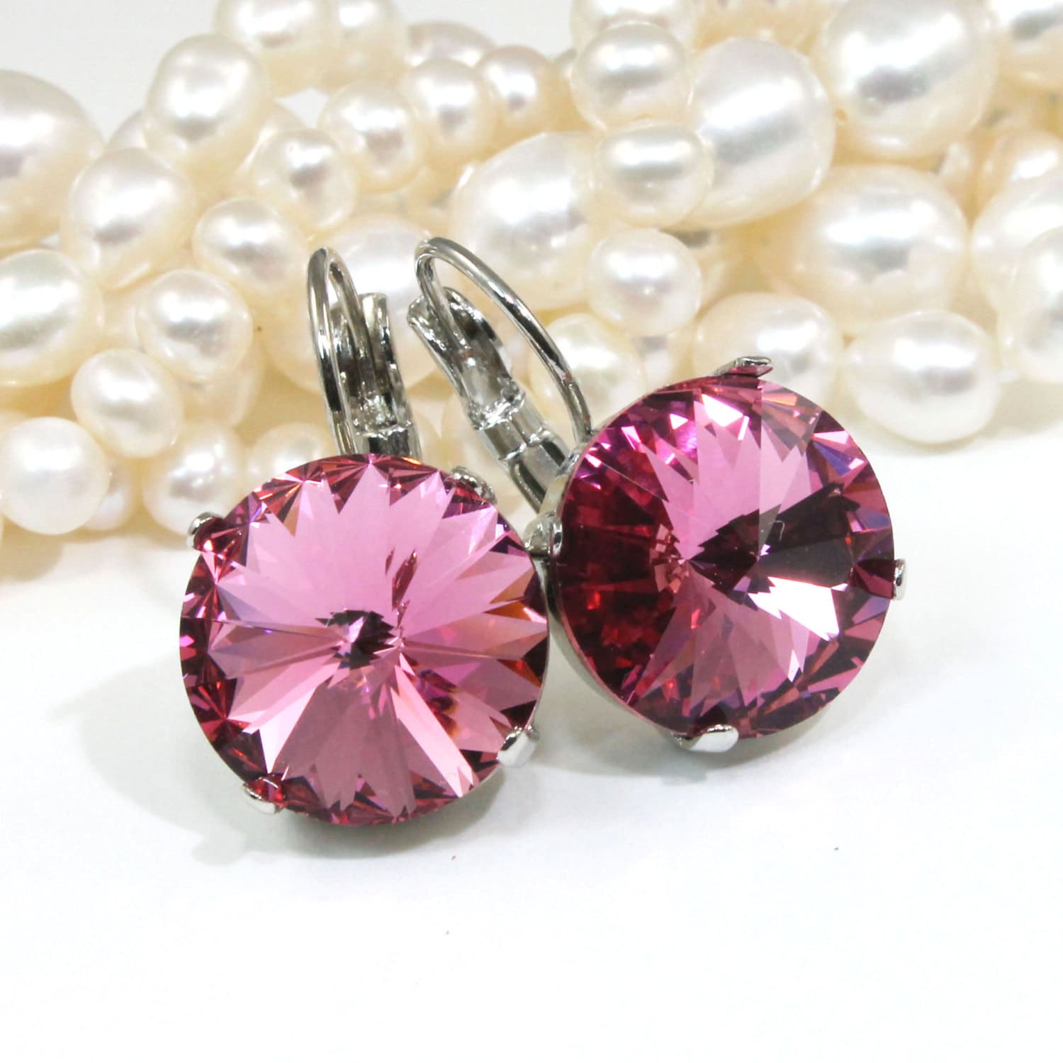Pink Crystal Earrings Valentine's Pink Drop Swarovski